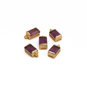Gold Plated Purple Amethyst Quartz Baguette Pendant Charm Faceted Rectangle Gemstone Connector for <b>Necklace</b> Making - Product Image 3
