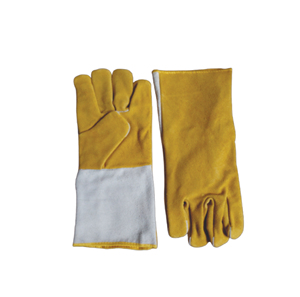 Holy Signs International HSI-1450 Extra Long Yellow Leather Welding <b>Gloves</b> Fleece Lining Straight Thumb Molten Metal Splash Test - Product Image 1