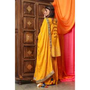 Ensemble de costume de travail jaune vif pour femme avec dupatta en tissu chiffon rayonne, taille XS - Product Image 4