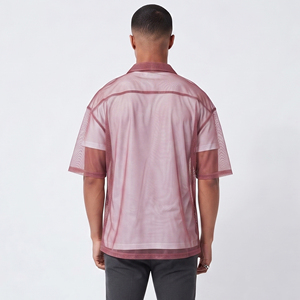 Chemise transparente en maille boutonnée pour homme, manches courtes, décontractée, coupe ample, en polyester, pour l'été - Product Image 3
