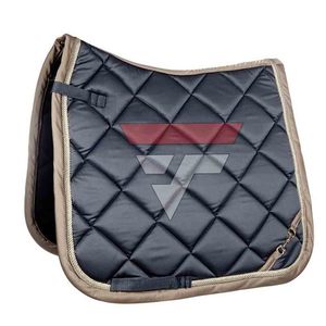 Almohadilla de Silla de Montar Acolchada de Satén Negro Elegante Personalizada con Borde Bronceado, Colchoneta de Equitación Resistente a Impactos para Doma Clásica - Product Image 1