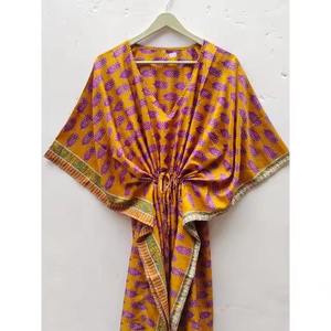 Women's Soft Silk Floral <b>Kaftan</b> Casual <b>Beach</b> Dress Stylish Swimsuit Cover-Up Ethnic Craft Hub India Model ETH-219 - Product Image 2