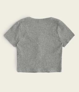 Blusas de Mujer al por Mayor, Personalizadas, de Manga Corta, Tejidas, a Cuadros, Cuello Redondo, 100% Algodón, Nueva Llegada, Top Corto Informal de Verano, OEM - Product Image 2