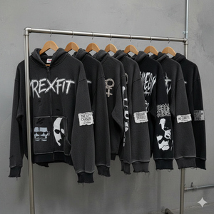 Fabricante de Sudaderas con Capucha, Sudaderas Personalizadas de Estilo Urbano, Sudaderas con Capucha Cortadas y Cosidas, Bordado Desgastado Personalizado, Sudaderas con Capucha Cortadas con Cremallera y Lavado Ácido - Product Image 5