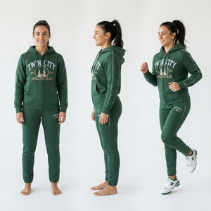 Conjunto Deportivo con Capucha Verde para Mujer de Twin City Athletic Club, Pantalones Deportivos de Forro Polar de Manga Larga, Corte Regular, para Todas las Temporadas, Ropa Casual - Product Image 6