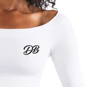 Top Corto Blanco de Manga Larga con Hombros Descubiertos para Mujer, con Logotipo Personalizado en la Parte Delantera, Tejido de Punto, Spandex, Poliéster, Ropa Deportiva Informal - Product Image 3