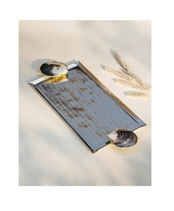 Plateau de service alimentaire en acier inoxydable avec poignées en forme de fleurs, couleur or, de qualité supérieure, pour dattes et fruits, produit très vendu - Product Image 2