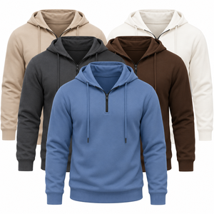 Custom Plain Quarter Zip <b>Hoodie</b> <b>Oversized</b> Cotton <b>Fleece</b> Hooded Sweatshirt Solid Color Pullover Half Zip Streetwear <b>Hoodie</b> - Product Image 1