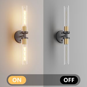 Set Moderno di Due Applique da Parete Nere e Oro, Illuminazione per Bagno con Vetro Trasparente, Elegante Decorazione Murale - Product Image 6