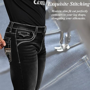 Jeans en denim extensible pour homme, design brodé, coupe classique, décontractée, style streetwear, avec poches - Product Image 6