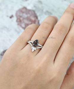 Vintage Unique Pear Black Rutilated Quartz Engagement <b>Ring</b> <b>Set</b> 14K White <b>Silver</b> Moissanite Marquise Diamond vintage <b>ring</b> bridal - Product Image 3