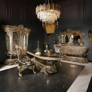 Classic Baroque <b>Gold</b> Solid Wood Dining Room Set Luxury Antique Mirror <b>Console</b> Buffet Glass Showcase Cabinet Customized - Product Image 1