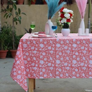 Mantel Rectangular Boho Indio Hecho a Mano con Estampado Floral en Bloque, Cubierta de Algodón para Decoración de Mesa de Comedor Interior y Exterior - Product Image 5