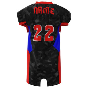 Custom Sublimated American Football Jersey Black Red Blue Geometric Pattern V-Neck Short Sleeve Moisture Wicking - Product Image 5