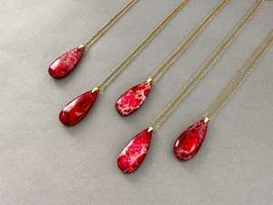 Collier pendentif goutte en jaspe rouge naturel fait main, bijou en pierre précieuse en forme de larme pour femme, cadeau de bijoux bohèmes - Product Image 3