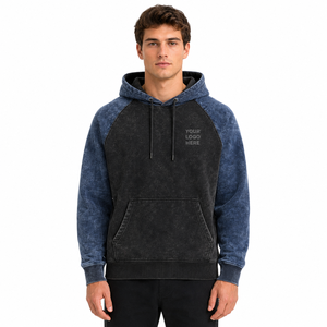 Sudadera con Capucha para Hombre, Estilo Acid Wash, con Paneles, Tejido de Felpa Transpirable, Mangas en Contraste, Personalizable OEM/ODM, para Conjuntos Deportivos Casuales de Invierno - Product Image 1