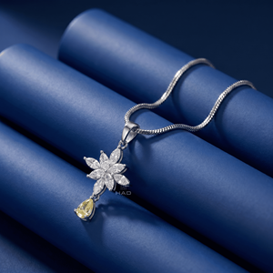 Collar con colgante floral de diamante cultivado en laboratorio, colgante de flor en oro blanco, diamante amarillo en forma de pera, elegante joyería fina, regalo para mujeres. - Product Image 4