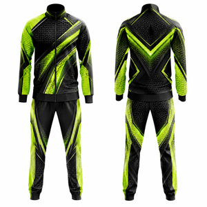 Conjunto Deportivo para Hombre, Negro y Verde, con Diseño Geométrico, Chaqueta con Cierre Completo, Pantalones para Correr, Secado Rápido, Poliéster, con Bolsillos Laterales, para Primavera - Product Image 1