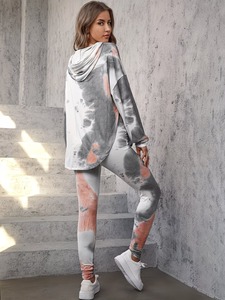 Womens <b>Tie</b> <b>Dye</b> Hoodie Tracksuit | High Low Side Slit Pullover & Leggings <b>Set</b> | Two Piece Stretch Loungewear Gym Co Ord Suit - Product Image 6