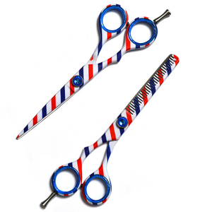 Ensemble de ciseaux de barbier en acier inoxydable de 5,5 pouces avec logo personnalisé, comprenant des ciseaux de coupe et des ciseaux à effiler pour la coiffure - Product Image 1