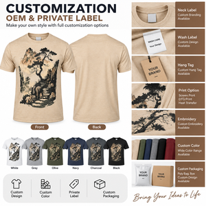Camiseta de Manga Corta para Hombre, Cuello Redondo, Color Beige, 100% Algodón, Corte Regular, Color Sólido, Diseño Liso, Tejido Jersey - Product Image 4