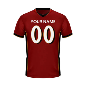 Dernier modèle de maillot de football américain personnalisable, col en V, manches courtes, respirant, blanc étain, rouge, maille, 100% polyester - Product Image 3