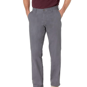 Pantalon chino gris coupe droite pour homme, poids moyen, infroissable, devant plat, style décontracté, braguette boutonnée - Product Image 6