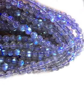 Perles rondes en Labradorite naturelle, bleue, flash