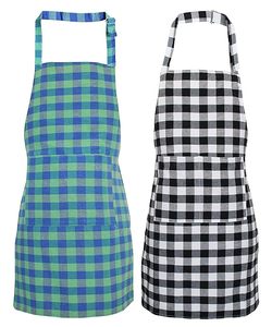 Delantal impermeable unisex para cocina con diseño a cuadros, bolsillo frontal central, correa ajustable para el cuello, 2 piezas, colores disponibles. - Product Image 2