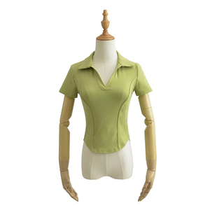 T-shirt décontracté pour femme Spice Girl, motif Heather, manches papillon, coupe classique, col en V, broderie, anti-boulochage - Product Image 2