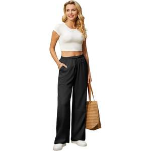 Pantalones informales de pierna ancha de cintura alta para mujer 2025 con cordón ajustable, Salón suave y transpirable para vacaciones en la playa de verano - Product Image 2