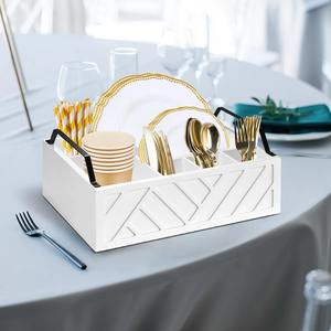 Porta cubiertos con diseño de tallado blanco, con servilletero y soporte para platos, perfecto para fiestas, hoteles y organizadores de mesas en resorts. - Product Image 1
