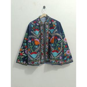High Quality Indian Style Bohemian Quilted Velvet <b>Jacket</b> with Floral Embroidery Cotton Lining Gift for <b>Women</b> - Product Image 1