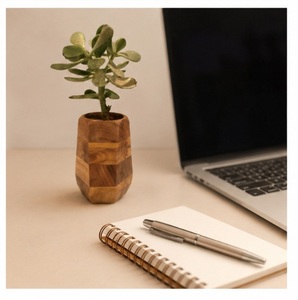 Handcrafted Geometric <b>Wooden</b> Succulent Planter Eco-Friendly Natural <b>Solid</b> Wood Flower Pot Modern Indoor <b>Desk</b> Decorative Vase - Product Image 4