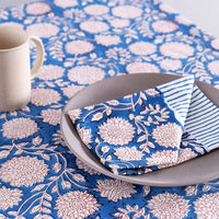 Nappe carrée en coton de haute qualité, motif tournesol bleu et blanc, imprimé floral moderne fait main, personnalisable, écologique