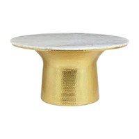Mesa de Centro Redonda con Tapa de Mármol y Base de Latón Martillado, Mueble de Sala de Estar Moderno y Contemporáneo, Marco de Metal Hecho a Mano