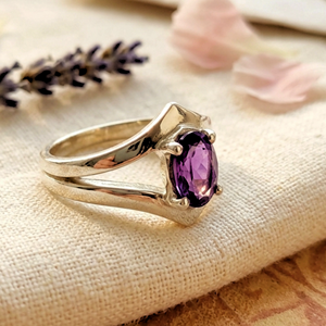 Amethyst <b>Ring</b> Handmade Sterling Silver Bezel Setting Natural Purple Oval Shape Gemstone <b>Boho</b> Jewelry Women's Jeweltech February - Product Image 2