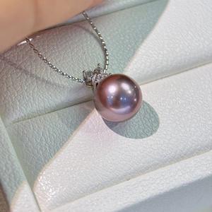 Collier en argent pur S925 avec pendentif en perle d'eau douce Edison Demon Purple de 11-12 mm pour femmes, design rond à haute brillance - Product Image 4