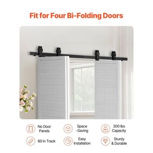 Kit Binario per Porta Scorrevole a Soffietto 60 Pollici, Montaggio Superiore, Resistente, Installazione Facile, Scorrimento Fluido e Silenzioso, Porta a Soffietto Premium - Product Image 2