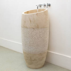 Lavabo sur pied en marbre noir monolithique, résistant à l'eau, écologique, en pierre, pour salles de bain modernes - Product Image 1