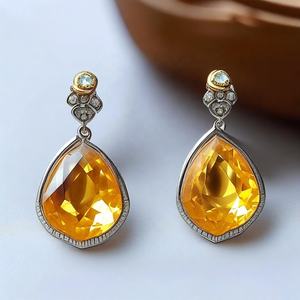 Beautiful 925 Sterling Silver Gemstone Women's Dangle <b>Earrings</b> High Quality Gold Plating Fashion Drop Design - Product Image 2