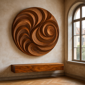 Sculpture en bois massif sculptée à la main, art déco écologique, décoration murale abstraite, anniversaire et Diwali, décoration de mariage, art mural - Product Image 1