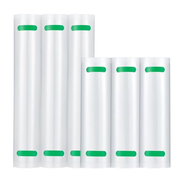 Customizable Vacuum Sealer Bags 11 X 20 & 8 X 20 Inches 6 Rolls Food Storage PE Plastic Kitchen Use