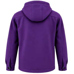 Veste shacket à capuche pour homme, violette, boutonnée, à manches longues, style utilitaire, avec poches à rabat sur la poitrine, style streetwear décontracté - Product Image 2