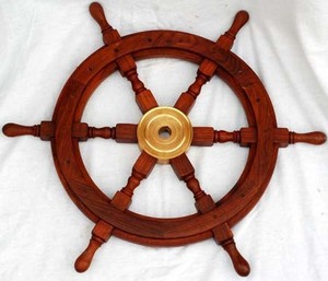 Handmade Polished Wooden <b>Ship</b> <b>Wheel</b> Wall Decoration Antique Nautical Theme Round Shape Home Decor - Product Image 2