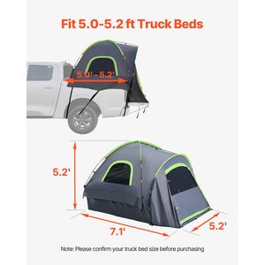 Tenda da campeggio impermeabile in PU 2000mm per 2-3 persone, tenda da letto doppia per cassone camion 5.0-5.2 ft, tenda per pickup, copertura per auto - Product Image 3