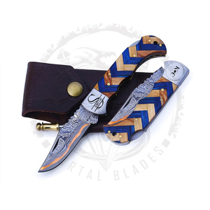 Couteau de survie pliant OEM en acier Damas gravé à la main, manche en bois Pakka, édition limitée, lame de poche de luxe - Product Image 5