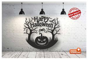 Happy Halloween Pumpkin Wall Art <b>Decorative</b> Hanging Sign Irregular Shape Modern Design <b>Trees</b> Nature Theme DIY Wooden Craft - Product Image 1