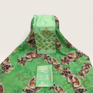 Conjunto Completo de Lujo Verde Esmeralda con Estampado Floral Suizo Dirac y Panel Bordado en Oro para Bodas Somalíes - Product Image 2