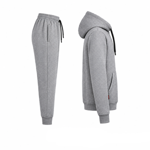 Ensemble de survêtement gris à capuche pour femme, sweat-shirt décontracté à manches longues de couleur unie avec pantalon à cordon de serrage et poches latérales - Product Image 5